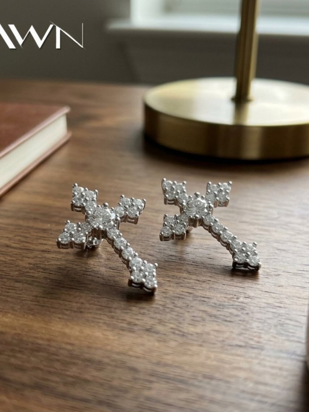 Mens Moissanite Cross Earrings Sterling Silver